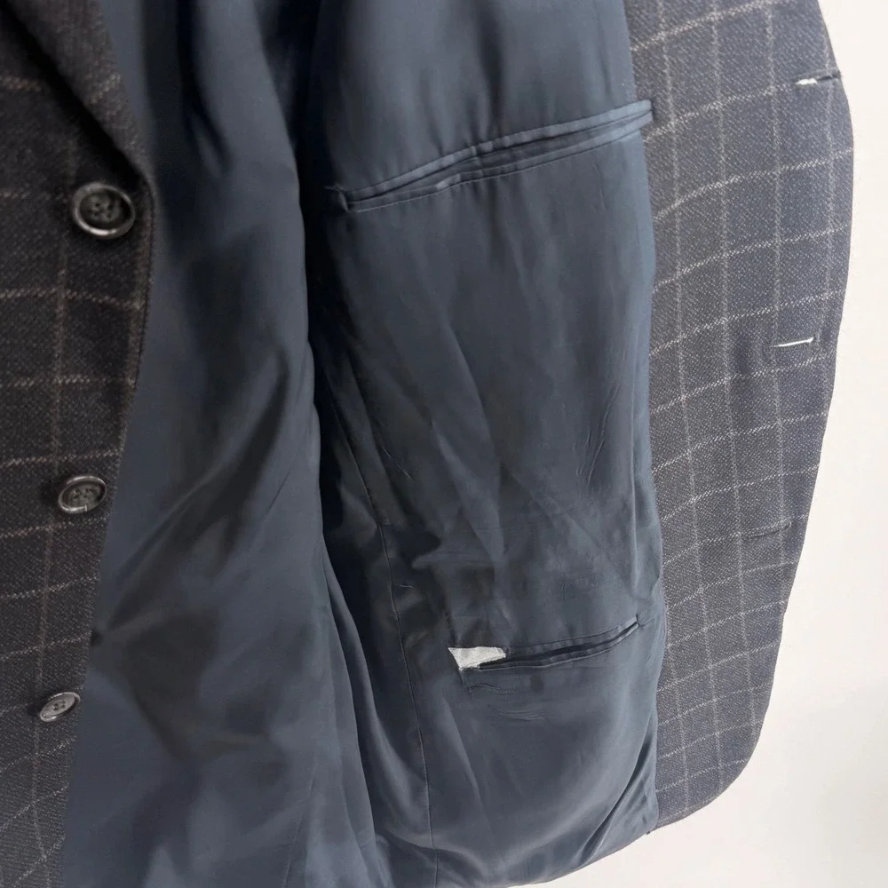 Joseph Abboud Mens 43R Charcoal Gray Plaid Wool‎ Blazer Sport Coat 0861